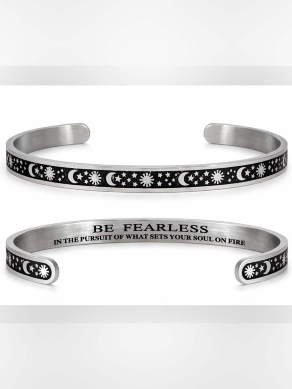 ☀️2/$20 NEW Stainless Steel Moon and Star Celestial Cuff Bracelet | Be Fearless